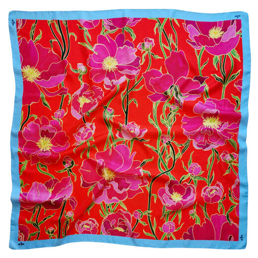Red floral silk scarf